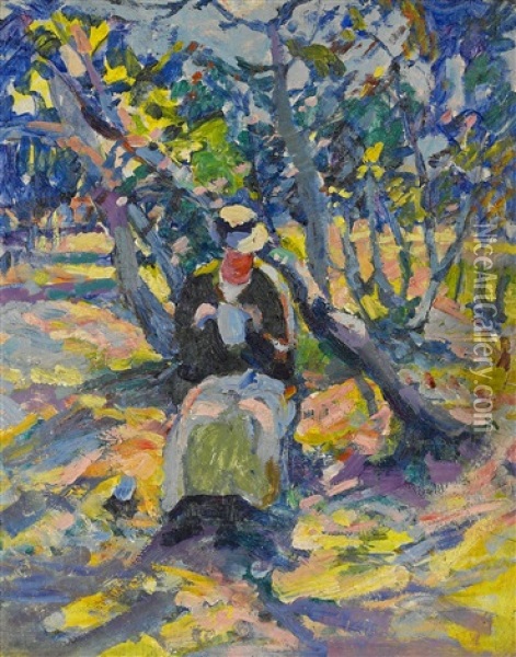 Woman In The Garden Oil Painting - August Gay