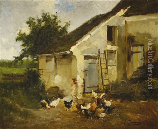 Scene De Basse Cour Oil Painting - Joseph B.B. Faverot