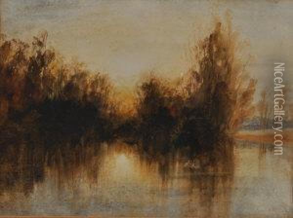 On The Lagan Oil Painting - Andrew Nicholl