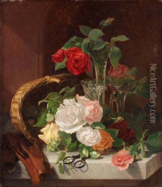 Stilleben Med Rosor. Oil Painting - Eloise Harriet Stannard