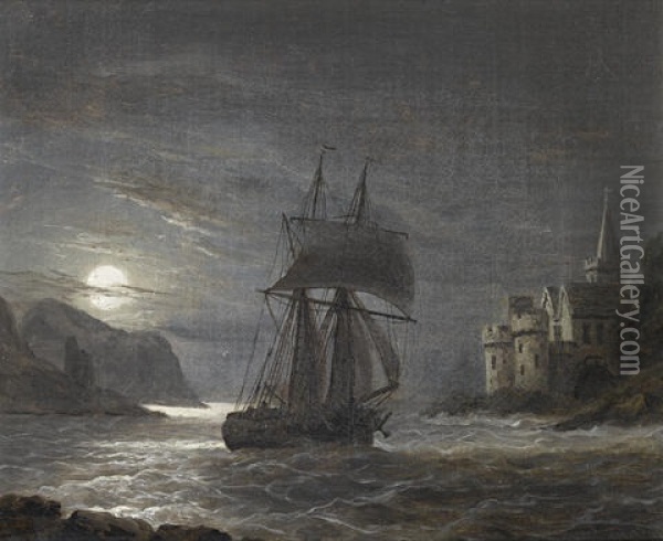 A Brig Entering Dartmouth Harbor Oil Painting - Thomas Luny