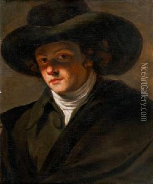 Portrait D'homme Portant Un Chapeau Aux Larges Bords Oil Painting - Francois-Andre Vincent