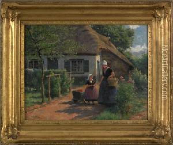 Scene With Mother And Daughter Oil Painting - Henri Houben
