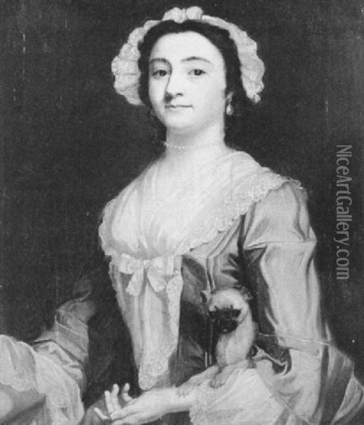 Portrait Of Lady Sophia Baynton With Her Pet Pug Dog Oil Painting - Joseph Highmore