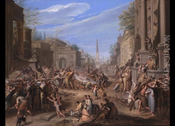 Der Tumult In Rom Nach Casars Tod Im Jahre 44 Oil Painting - Jacob Ignatius Roore