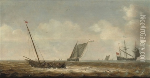 Fishermen In A Smalschip Drawing In Their Nets Oil Painting - Pieter Mulier the Elder