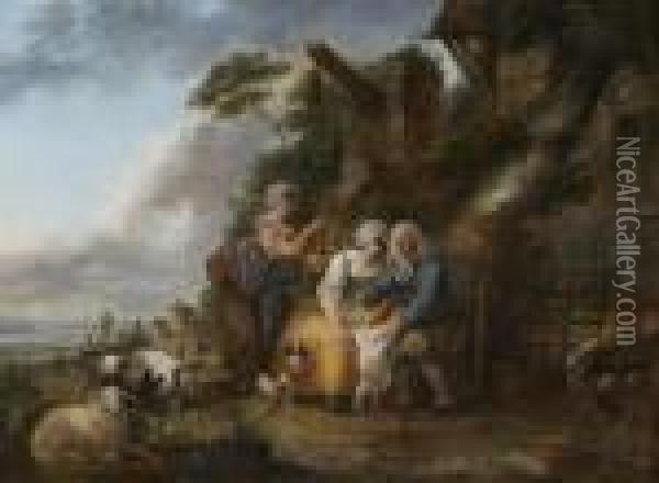 Une Heureuse Famille Dans Une Cour De Ferme Oil Painting - Louis Joseph, Dit Watteau De Lille