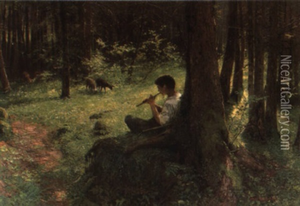 Hirtenknabe Im Wald Oil Painting - Hugo Charlemont