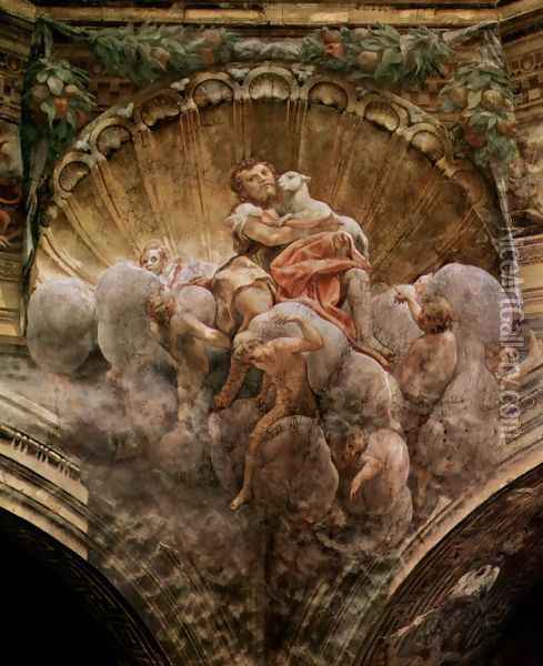 Proclamation, detail in Gewölbezwickel St. John the Baptist Oil Painting - Antonio Allegri da Correggio