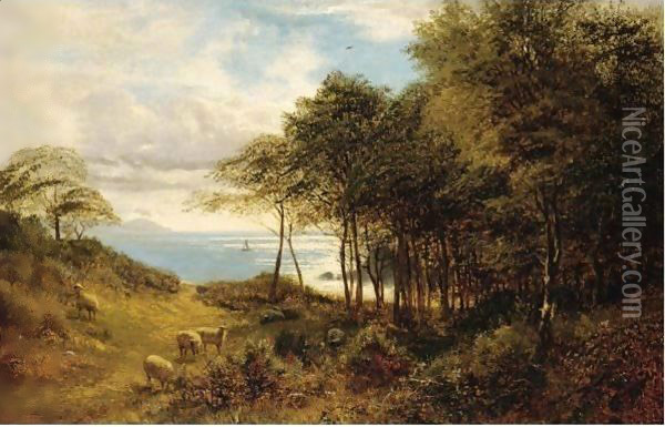 Sheep Grazing By The Sea Oil Painting - Alfred Glendening