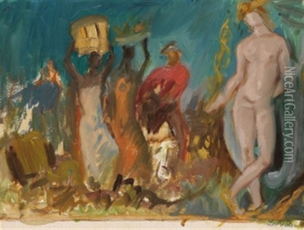 Eingeborene Mit Merkur (study For Tannhauser) Oil Painting - Leo Putz