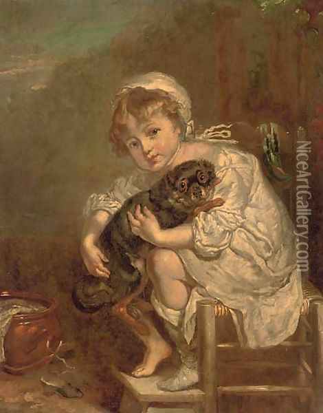 A young girl with a dog Oil Painting - Jean Baptiste Greuze