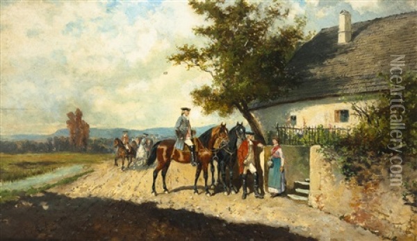 Erfrischung Auf Der Spazierfahrt Oil Painting - Alexander Ritter Von Bensa