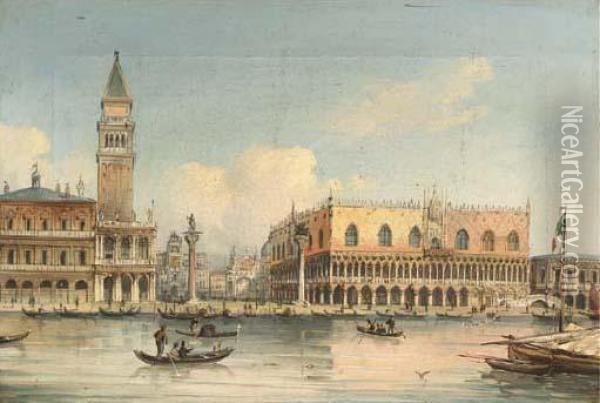 Gondolas Approaching Piazza San Marco, Venice Oil Painting - Giovanni Grubacs