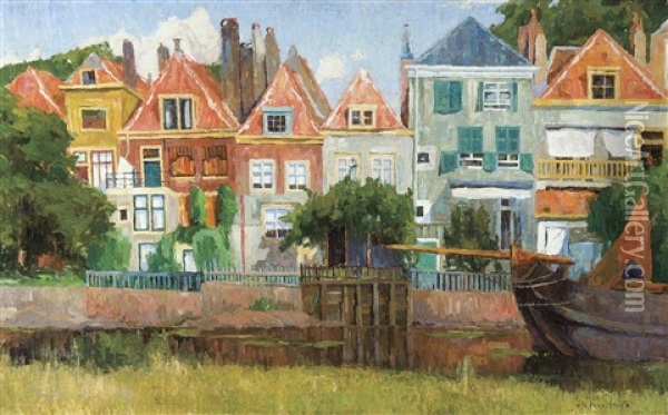 Maisons Au Bord Du Canal, Hollande Oil Painting - Albert Baertsoen