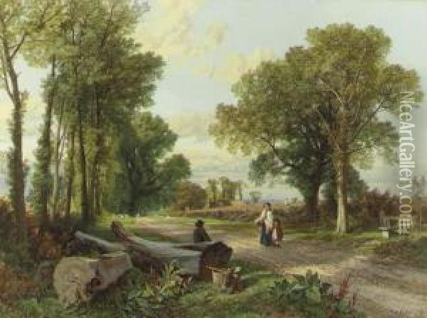 A Wayside Conversation Oil Painting - Frederick William Hulme