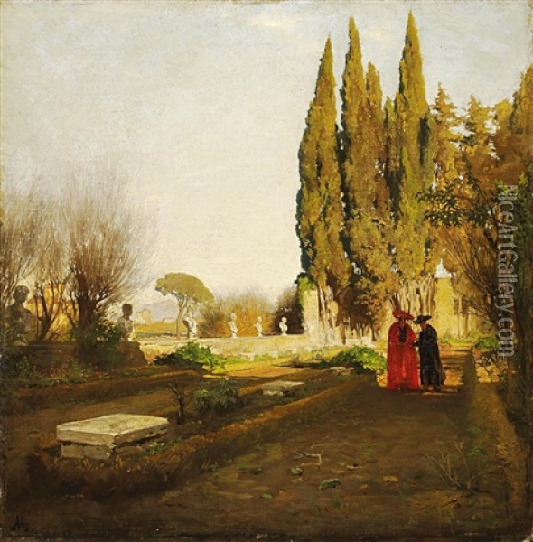 In Den Garten Von Castel Gandolfo(?) Oil Painting - Albert Hertel