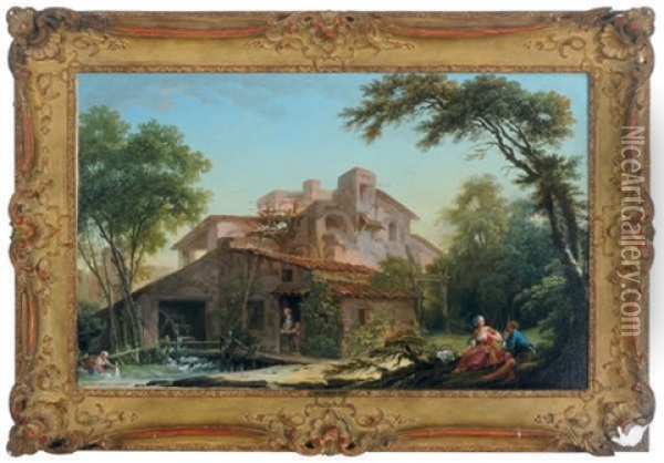 A Watermill With A Dovecot And A Peasant Couple Oil Painting - Nicolas-Jacques Juliard