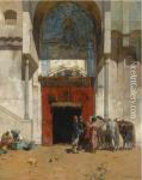 Cavalry Before A Mosque Oil Painting - Alberto Pasini