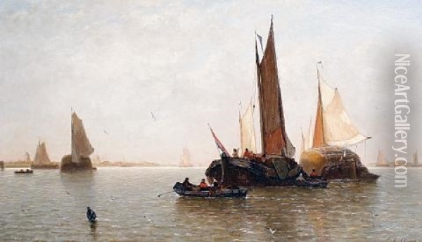Dutch Barges Oil Painting - Paul Jean Clays
