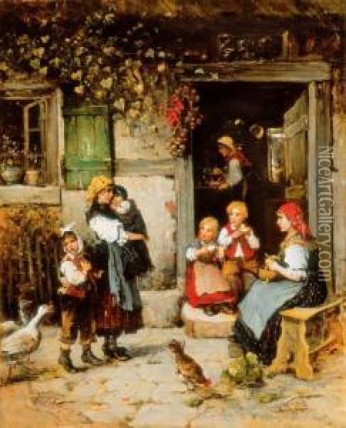 Afternoon Meal Oil Painting - Lajos Bruck