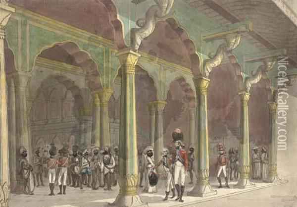English Officers At The Summer Palace Of Tippoo Sultan Inbangalore Oil Painting - Alexander Allan