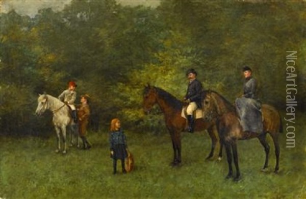 Setting Off For A Horse Ride Oil Painting - Jenoe (Eugen) Kemendy
