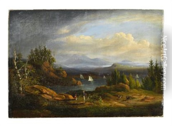 Two Figures In A Landscape Oil Painting - Thomas Birch