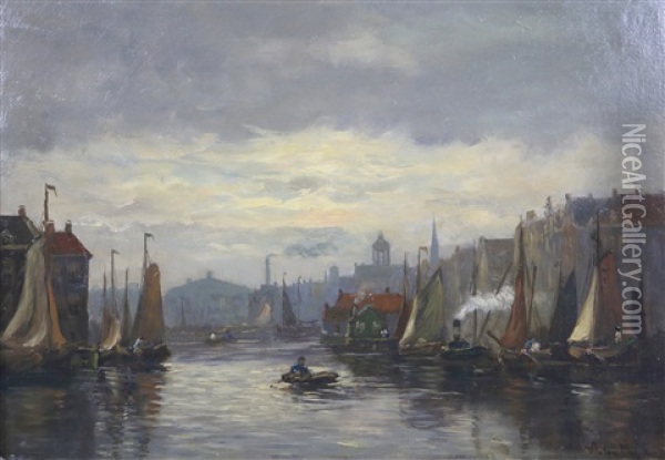 Binnenhaven Rotterdam Oil Painting - Antonius Bernardus Dirckx