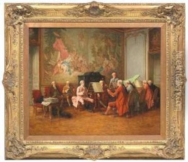 Interior With A Chamber Orchestra At A Rehearsal Oil Painting - Benjamin Eugene Fichel