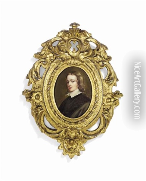 John Milton (1608-1674), In Black Coat, Dark Grey Cloak, White Collar Oil Painting - Henry-Pierce Bone