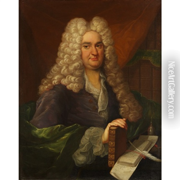 Portrait Of A Gentleman Believed To Be Sir William Wyndham In His Study Oil Painting - Sir James Thornhill