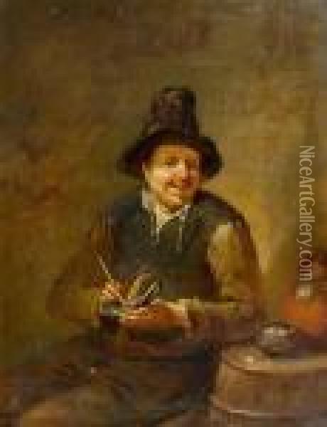 Man Filling His Pipe With Tobacco Oil Painting - Abraham Diepraam