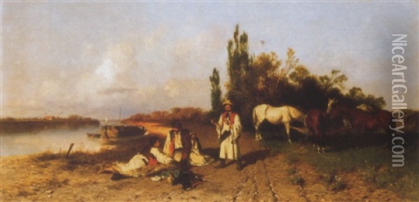 Folyoparti Jelenet (riverside Scene) Oil Painting - Pal (Paul) Boehm