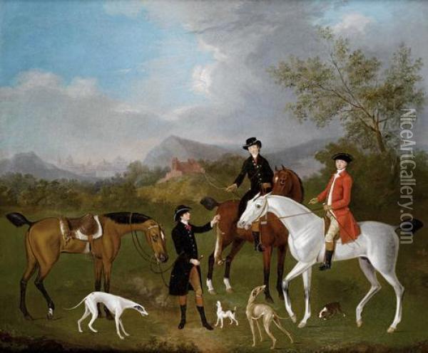 A Coursing Party In A Landscape, With An Architectural 
Capriccio 
 On The Horizon Oil Painting - J. Francis Sartorius