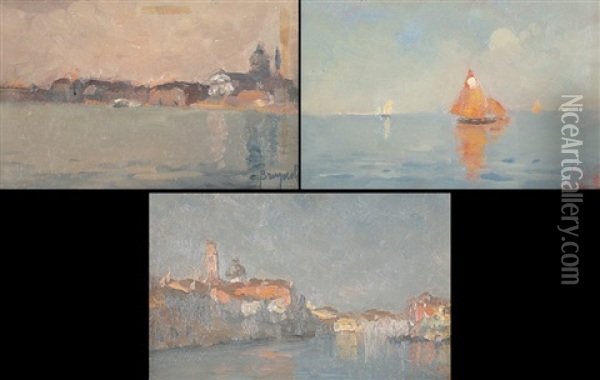 Venezia (set Of 3) Oil Painting - Emmanuele Brugnoli