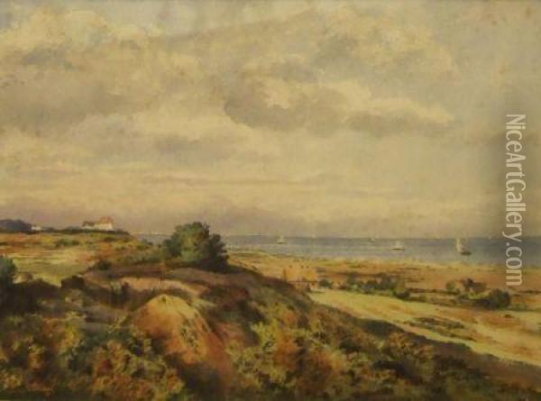 Inscribed To Label Verso Near Lowestoft Looking Towards Yarmouth Oil Painting - John Thomas Selwin Ibbetson
