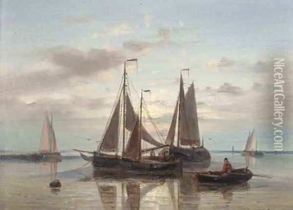 Fishing barges at dusk Oil Painting - Abraham Hulk Jun.