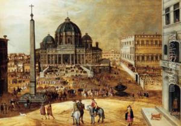 Piazza San Pietro A Roma Con Il Duomo Di San Pietro Oil Painting - Hendrick van Cleve