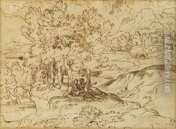 Figures Under Trees Oil Painting - Annibale Carracci