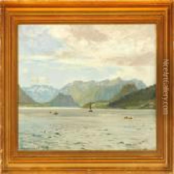 Norwegian Fiord Scenefrom Andalsnes Oil Painting - Vilhelm Karl Ferd. Arnesen