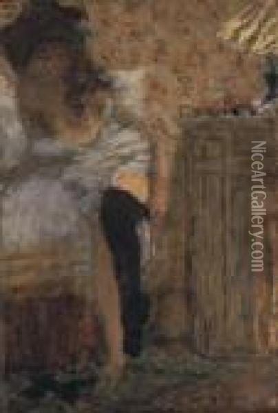Femme Enfilant Ses Bas Oil Painting - Pierre Bonnard