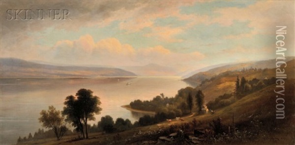 Along The Banks Of The Hudson River Oil Painting - Benjamin Champney