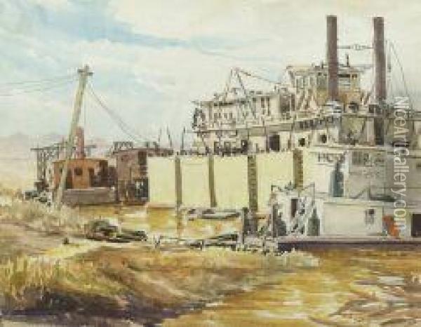 The Wharf Oil Painting - Frank A. Staples