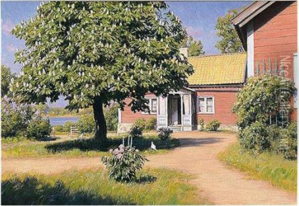 The House By The Lake Oil Painting - Johan Krouthen
