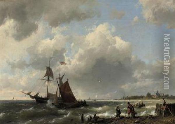 In Full Sail Oil Painting - Hermanus Koekkoek