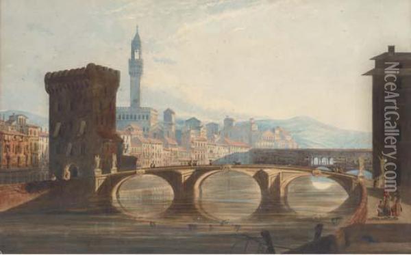 Ponte Di Santa Trinita, Florence Oil Painting - Joseph Josiah Dodd
