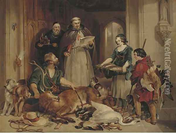 Scene in the olden time at Bolton Abbey 2 Oil Painting - Sir Edwin Henry Landseer