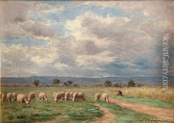 Moutons Au Pre Oil Painting - Jean Ferdinand Chaigneau
