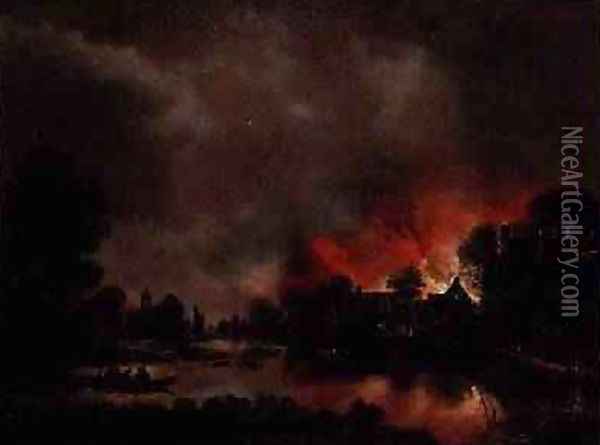 Village on Fire Oil Painting - Aert van der Neer